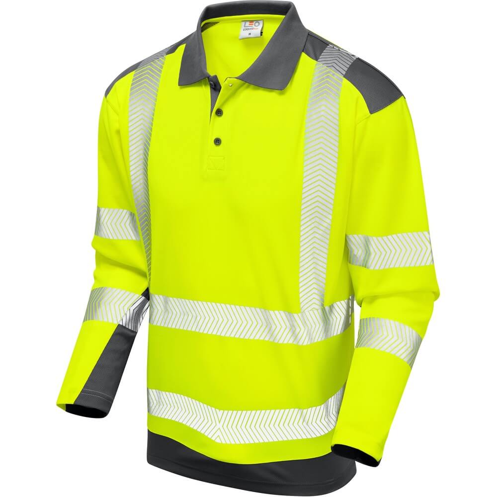 Leo Workwear P15 Y GY Wringcliff EcoViz Coolviz Plus Sleeved Polo